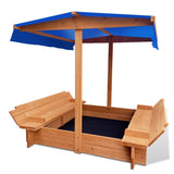 Wooden Canopy Sandpit with Bench Seat Set - Natural Wood
