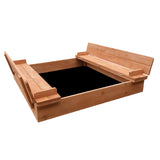 Wooden Outdoor Sandpit Set with Seats - Natural Wood