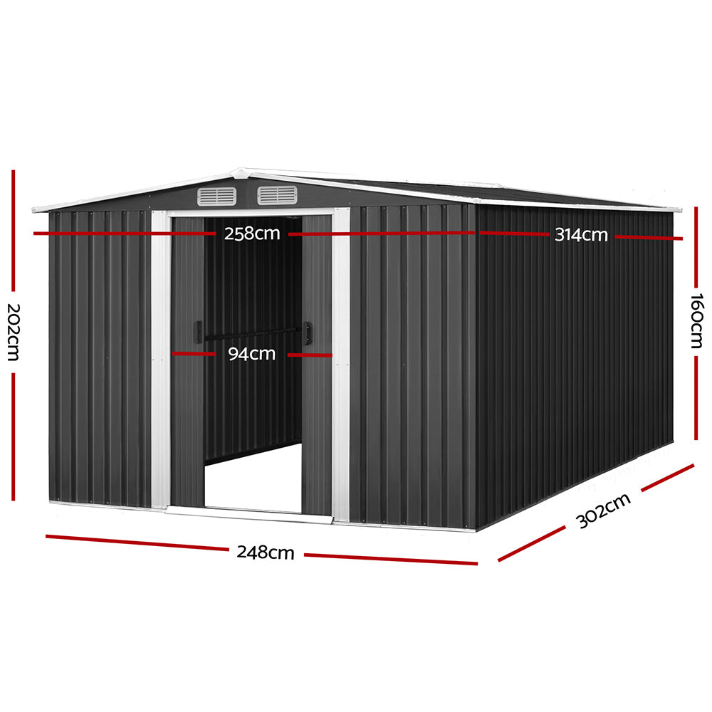 Giantz Garden / Storage Shed - 2.58 x 3.14 x 2.02M - Grey