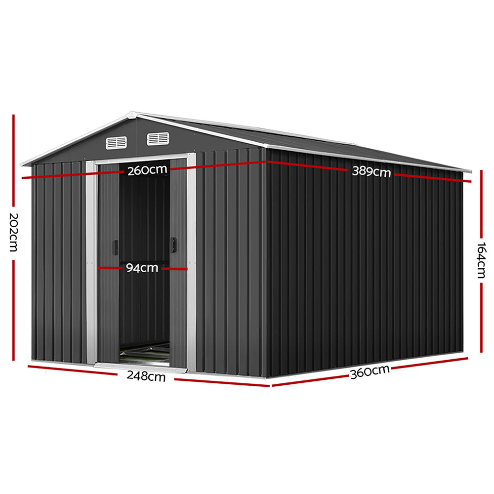Giantz 2.6m x 3.9m x 2m Garden Shed - Metal Base - Grey