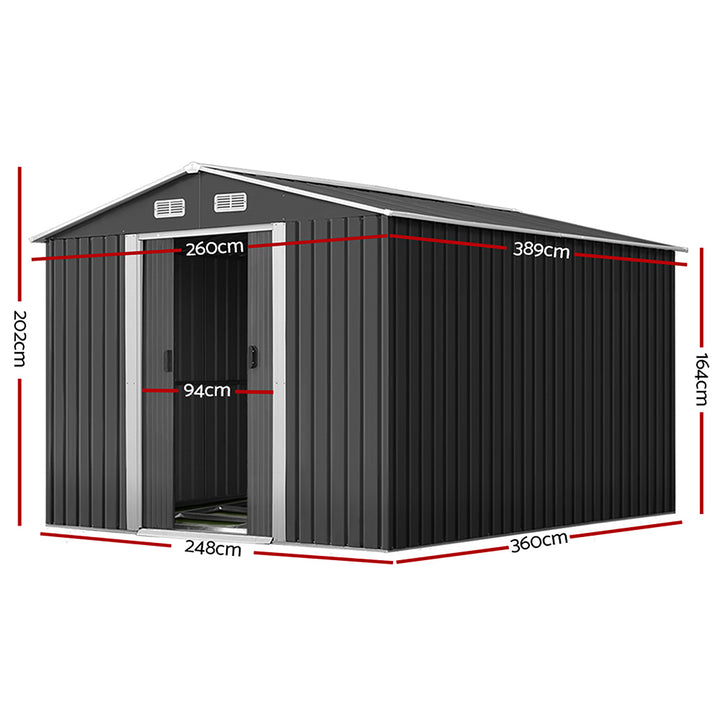 Giantz 2.6m x 3.9m x 2m Garden Shed - Metal Base - Grey