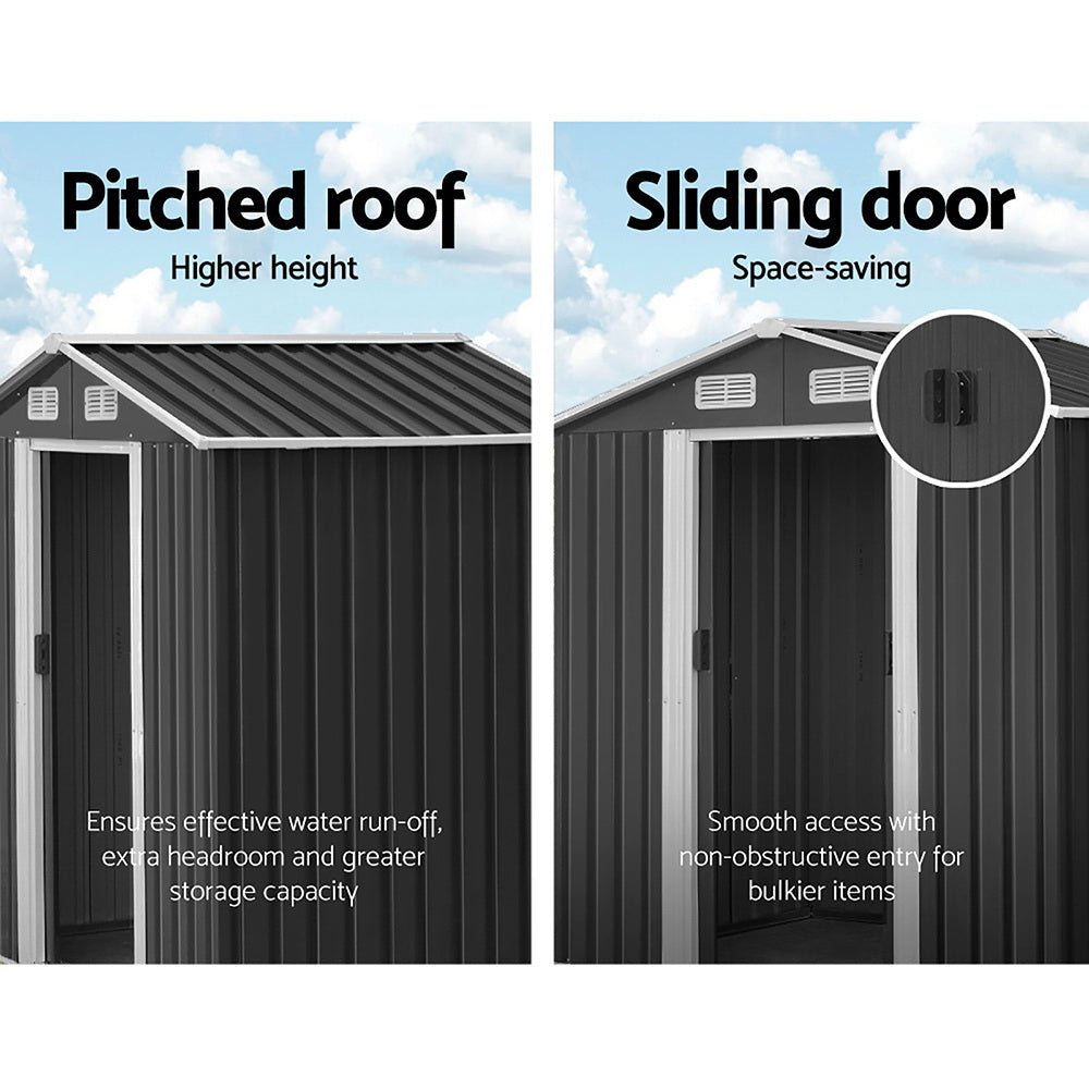 Giantz 2.6m x 3.9m x 2m Garden Shed - Metal Base - Grey