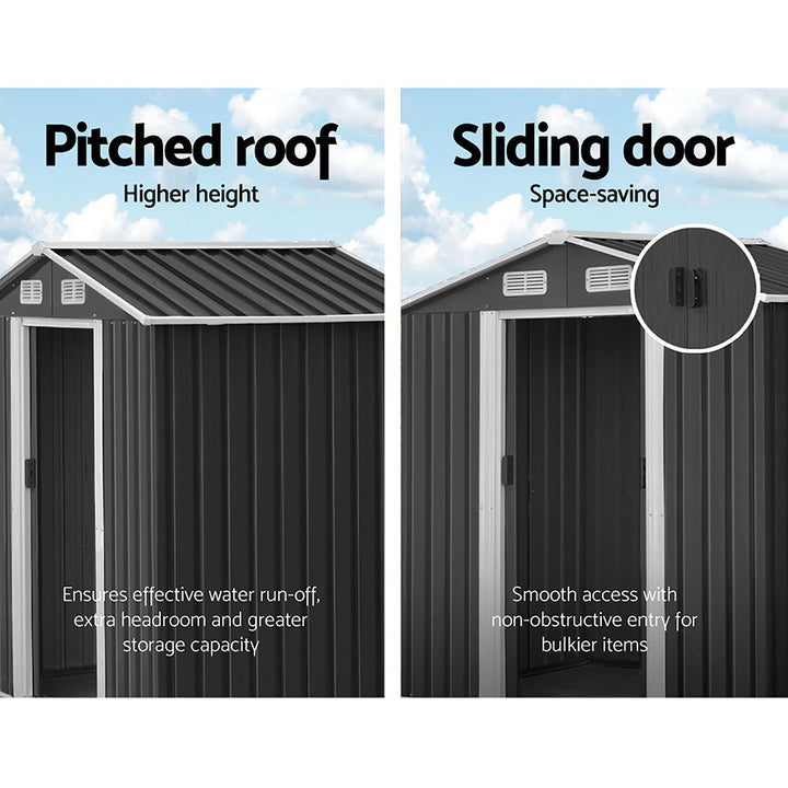 Giantz 2.6m x 3.9m x 2m Garden Shed - Metal Base - Grey