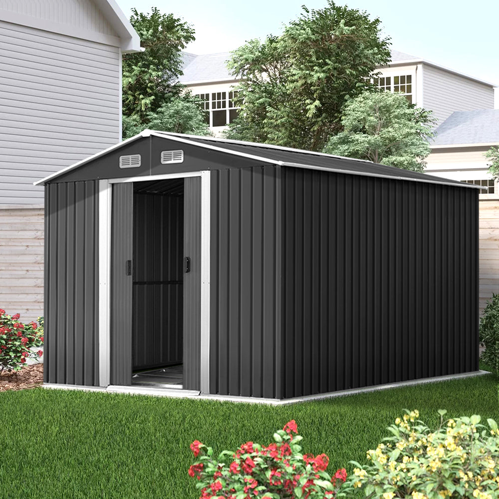 Giantz 2.6m x 3.9m x 2m Garden Shed - Metal Base - Grey