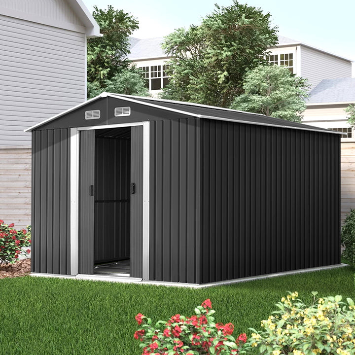 Giantz 2.6m x 3.9m x 2m Garden Shed - Metal Base - Grey