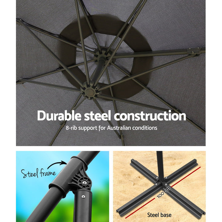 Instahut 3M Outdoor Furniture Garden Umbrella Charcoal