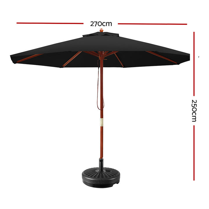 Instahut 2..7m Outdoor Umbrella - with Base & Pole - Black