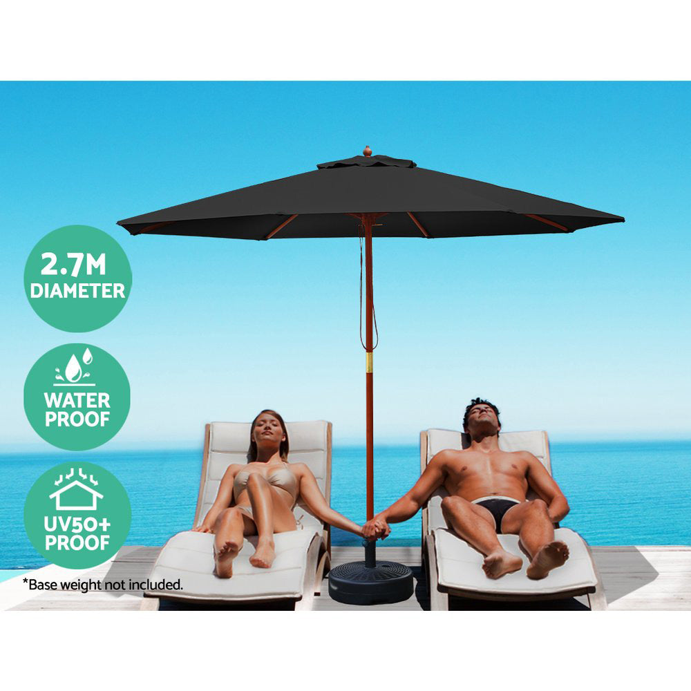 Instahut 2..7m Outdoor Umbrella - with Base & Pole - Black
