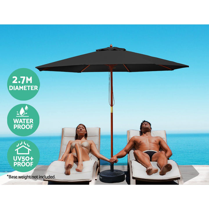 Instahut 2..7m Outdoor Umbrella - with Base & Pole - Black