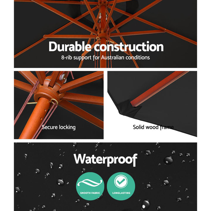 Instahut 2..7m Outdoor Umbrella - with Base & Pole - Black