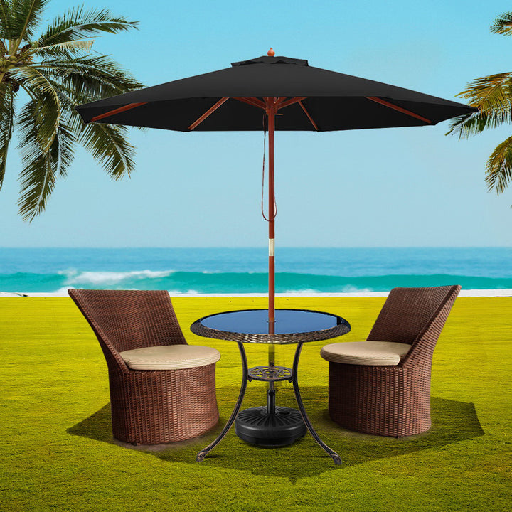 Instahut 2..7m Outdoor Umbrella - with Base & Pole - Black