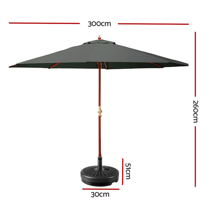 Instahut Outdoor Umbrella - 3M w/Base - Charcoal