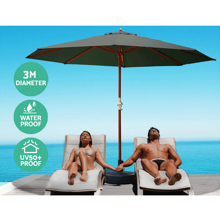 Instahut Outdoor Umbrella - 3M w/Base - Charcoal