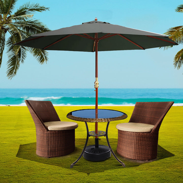 Instahut Outdoor Umbrella - 3M w/Base - Charcoal