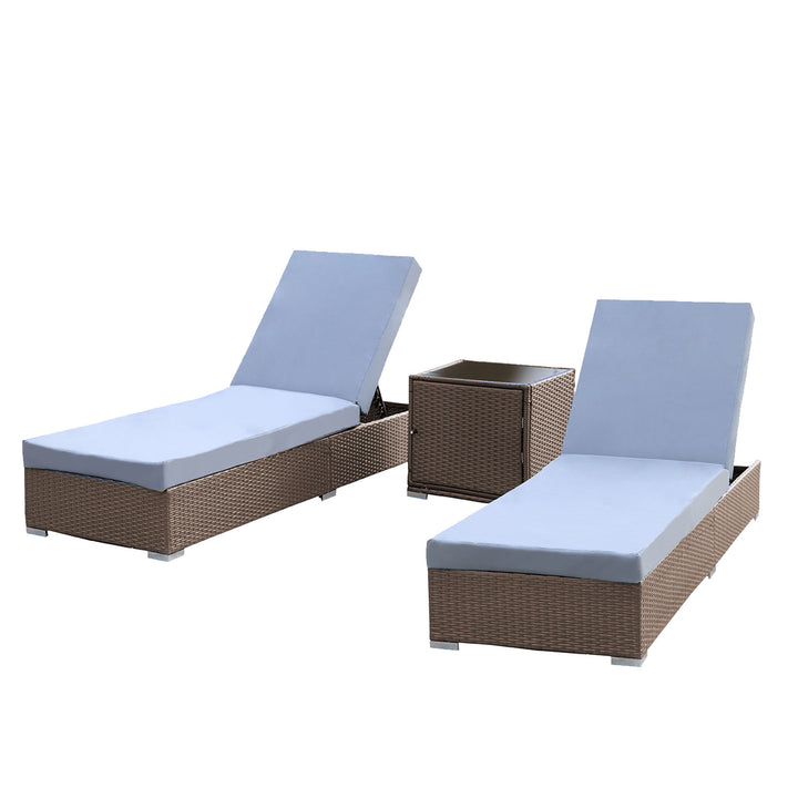 Arcadia Furniture Outdoor 3 Piece Sunlounge Set Rattan Garden Day Bed Lounger - Oatmeal and Grey
