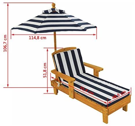 Outdoor Chaise with Umbrella and Navy Stripe Cushion for kids