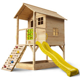 ROVO Elevated Cubby House with Slide, Sandpit, Climbing Wall & Activities - Natural Finish