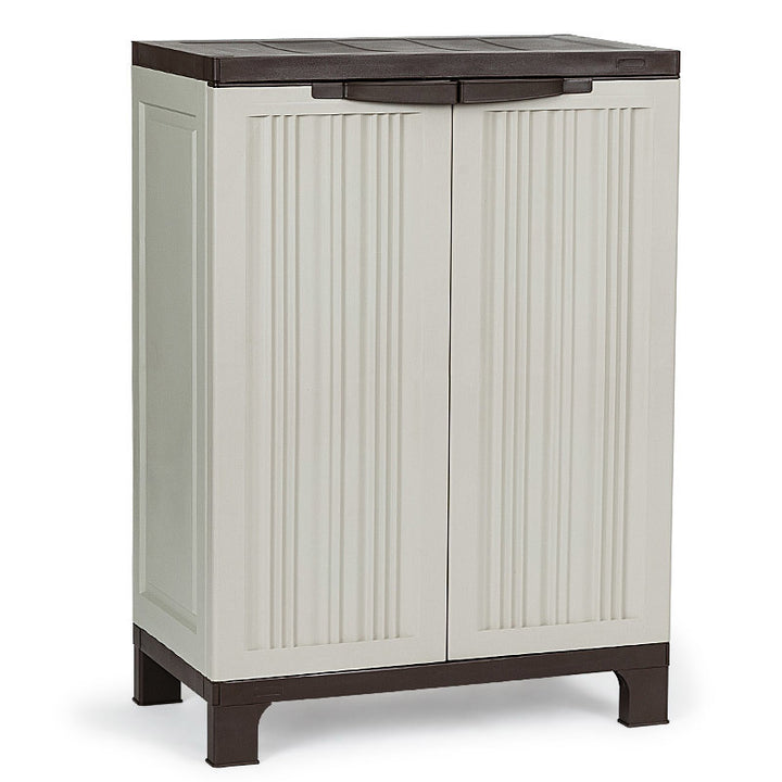Outdoor storage box for gardens and backyard with lockable door