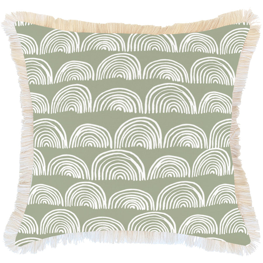 Cushion Cover-Coastal Fringe-Rainbows-Sage-60cm x 60cm