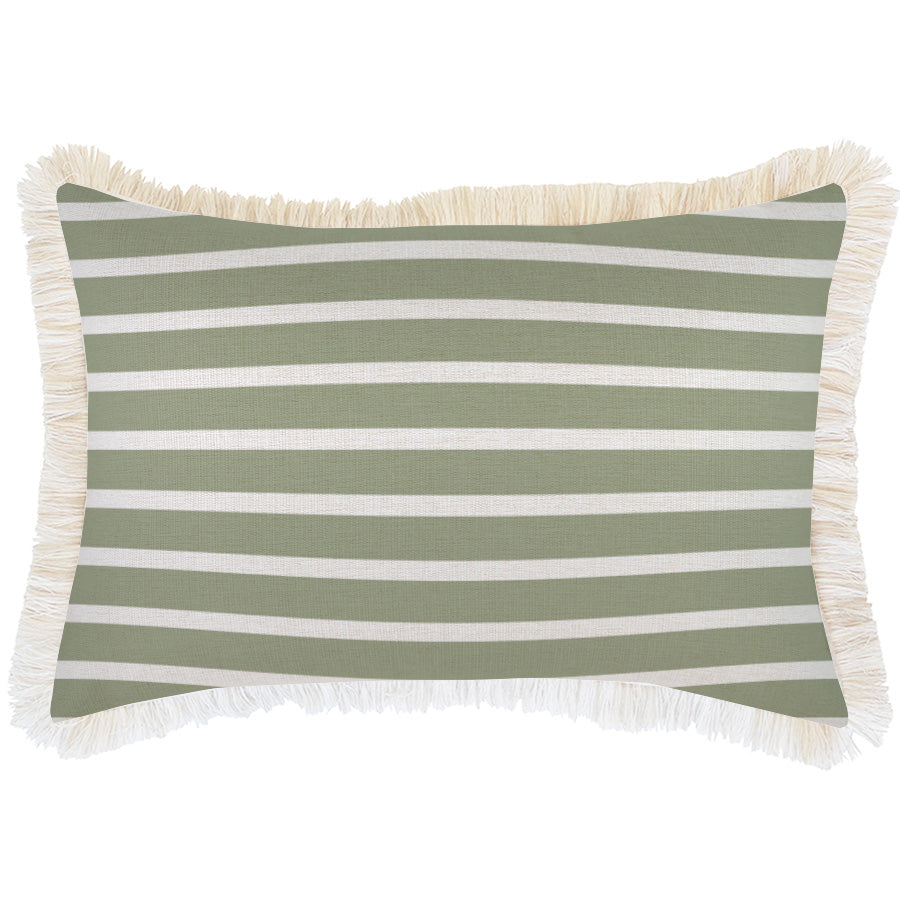 Cushion Cover-Coastal Fringe Natural-Hampton Stripe Sage-35cm x 50cm