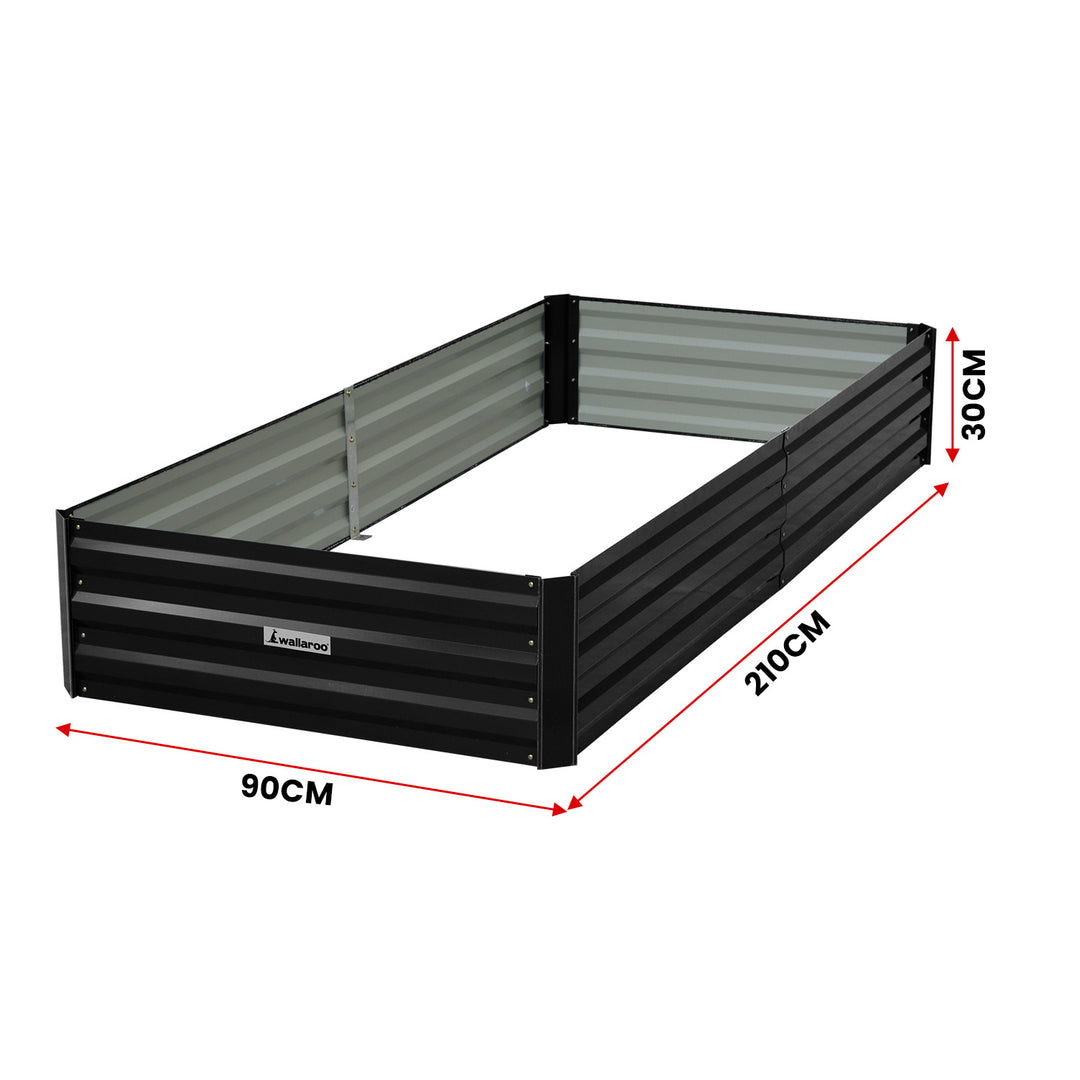 Wallaroo 210 x 90 x 30cm Garden Bed - Galvanized Steel - Black