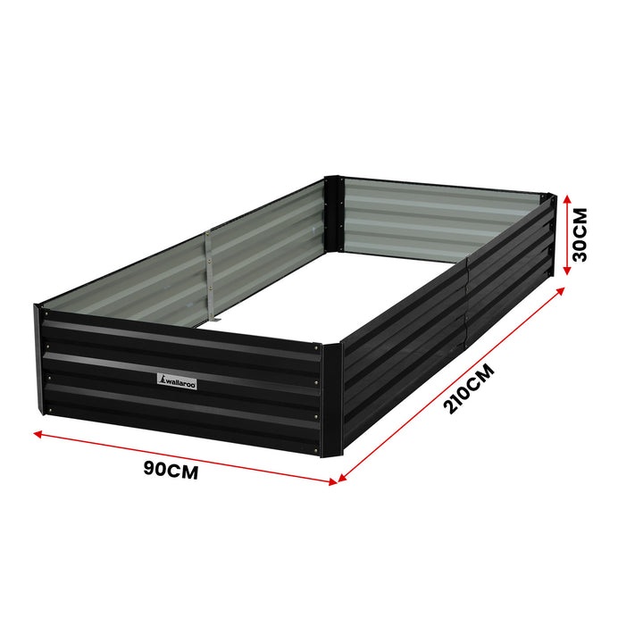 Wallaroo 210 x 90 x 30cm Garden Bed - Galvanized Steel - Black