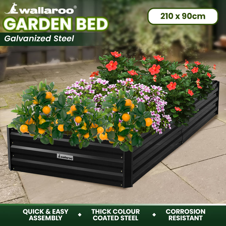 Wallaroo 210 x 90 x 30cm Garden Bed - Galvanized Steel - Black