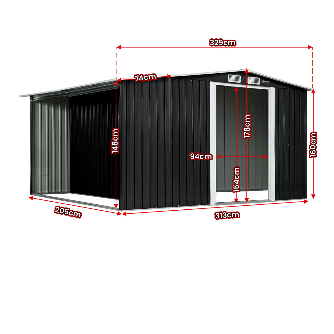 Wallaroo 6ft x 8ft Garden Shed with Semi-Closed Storage Space - Black