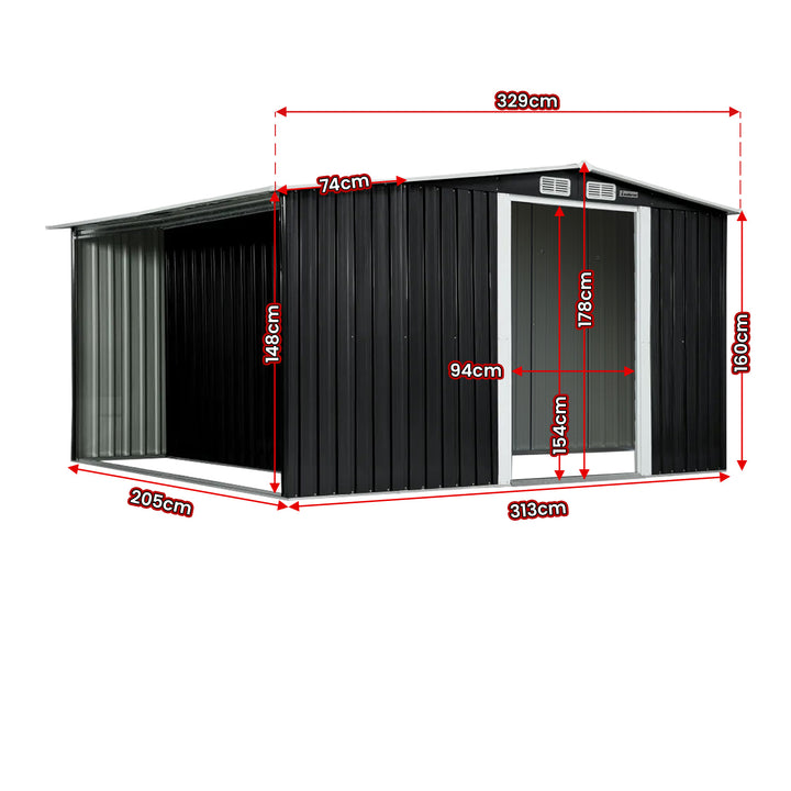 Wallaroo 6ft x 8ft Garden Shed with Semi-Closed Storage Space - Black