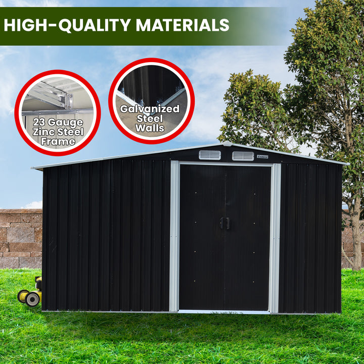 Wallaroo 6ft x 8ft Garden Shed with Semi-Closed Storage Space - Black