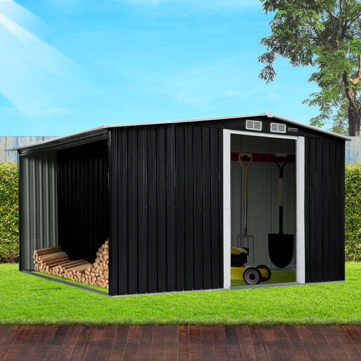 Wallaroo 6ft x 8ft Garden Shed with Semi-Closed Storage Space - Black