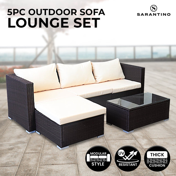 Sarantino 5pc Modular Outdoor Lounge Set PE Rattan - Brown