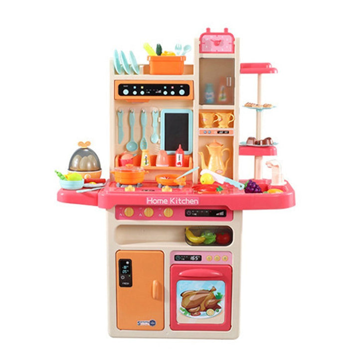 65pcs 93cm Children Kitchen Kitchenware Play Toy Simulation Steam Spray Cooking Set Cookware Tableware Gift Brown Color