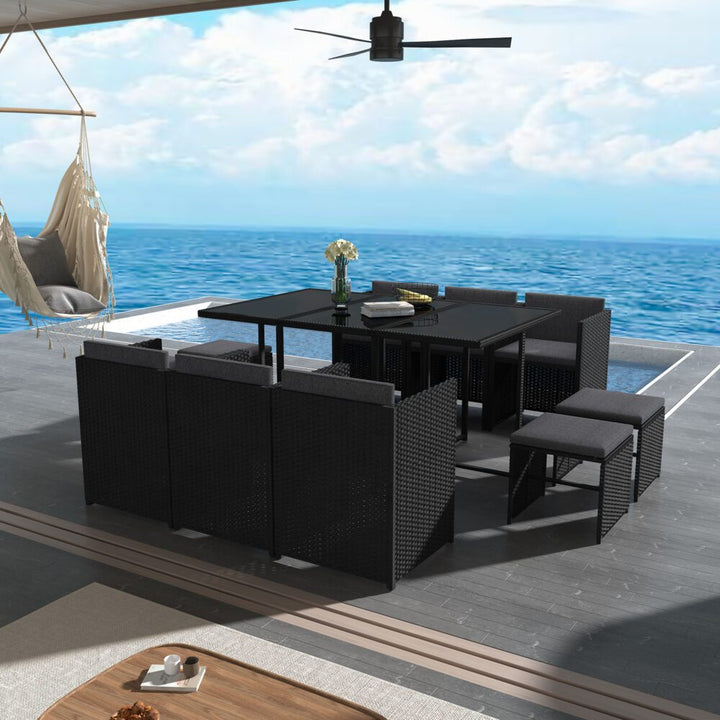 Bali 11 Piece Outdoor Dining Set - Black