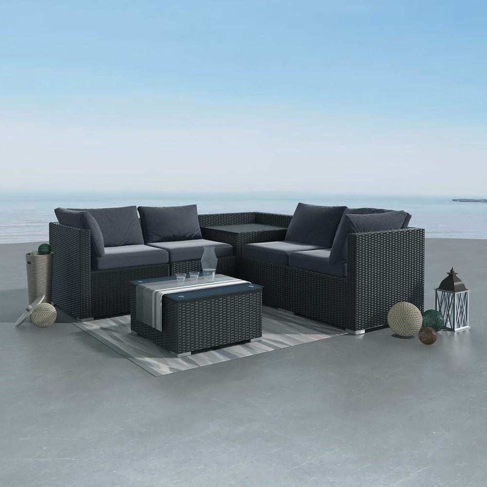 Coogee 6pc Outdoor Modular Lounge Sofa - Black