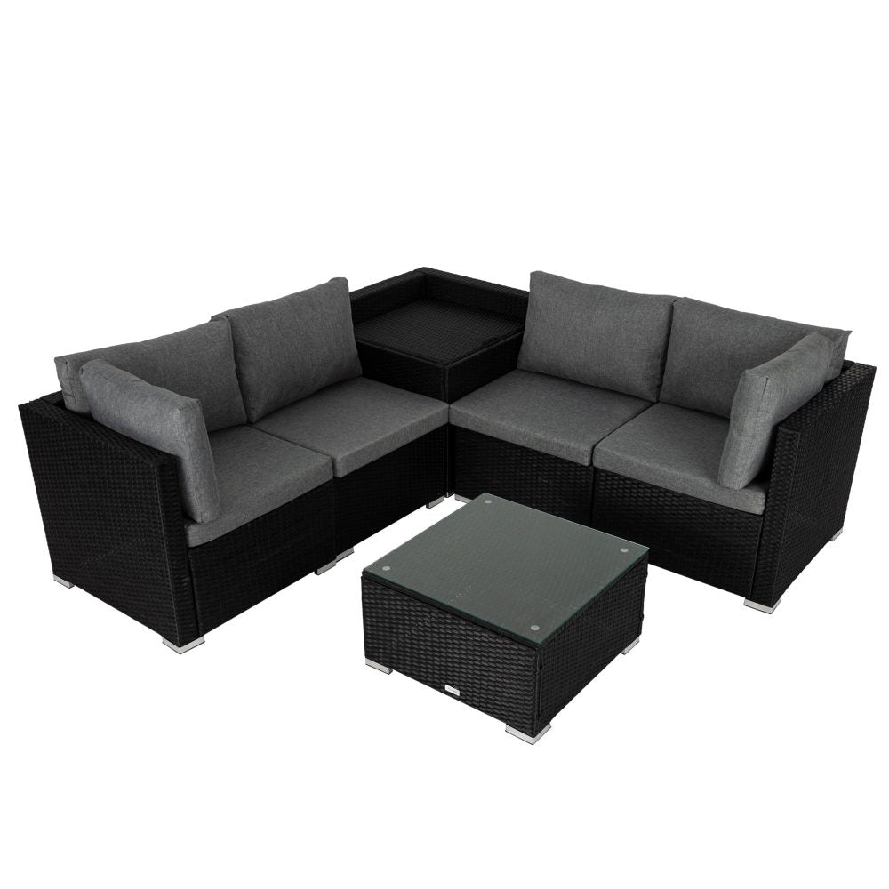 Coogee 6pc Outdoor Modular Lounge Sofa - Black