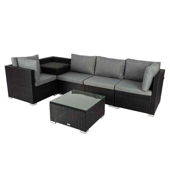 Coogee 6pc Outdoor Modular Lounge Sofa - Black