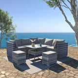 8pc Outdoor Dining Set - Wicker Table & Chairs - Grey