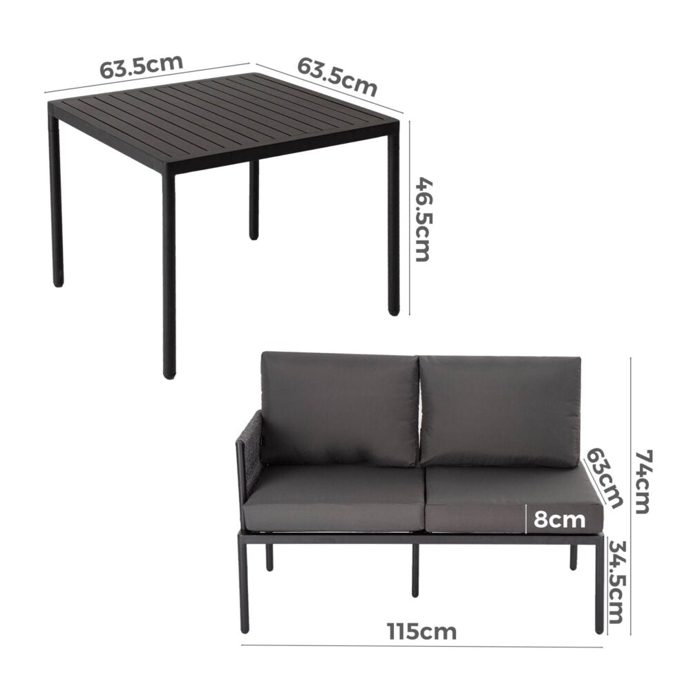 Eden 4-Seater Outdoor Lounge Set with Coffee Table in Black