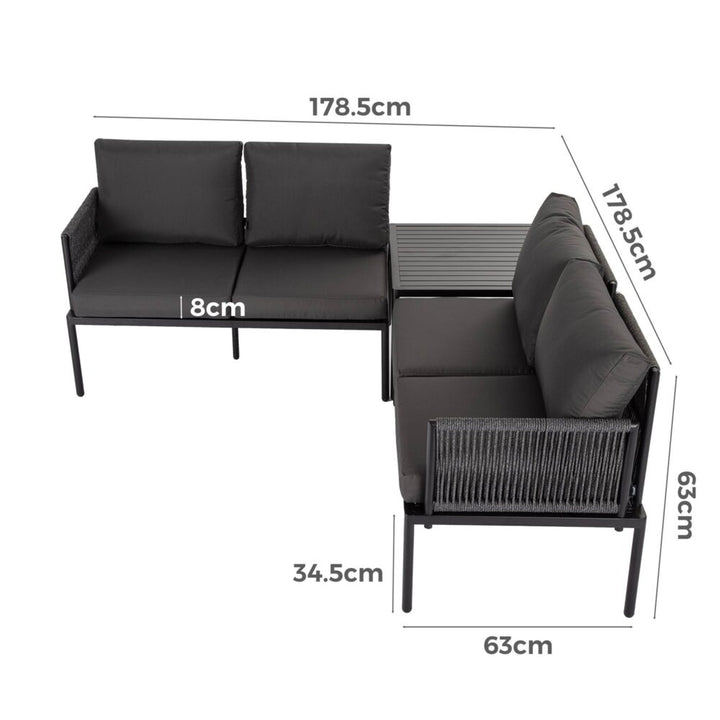 Eden 4-Seater Outdoor Lounge Set with Coffee Table in Black
