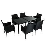 6-Seater Minimalist Outdoor Dining Set - Black / Wicker