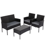 4-Seater Wicker Outdoor Lounge Set - Black