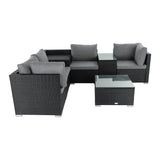 7pc Outdoor Wicker Loveseat Setting with Storage Corner (Black)