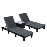 Black Rattan Sun Lounge Set with Joining Side Table