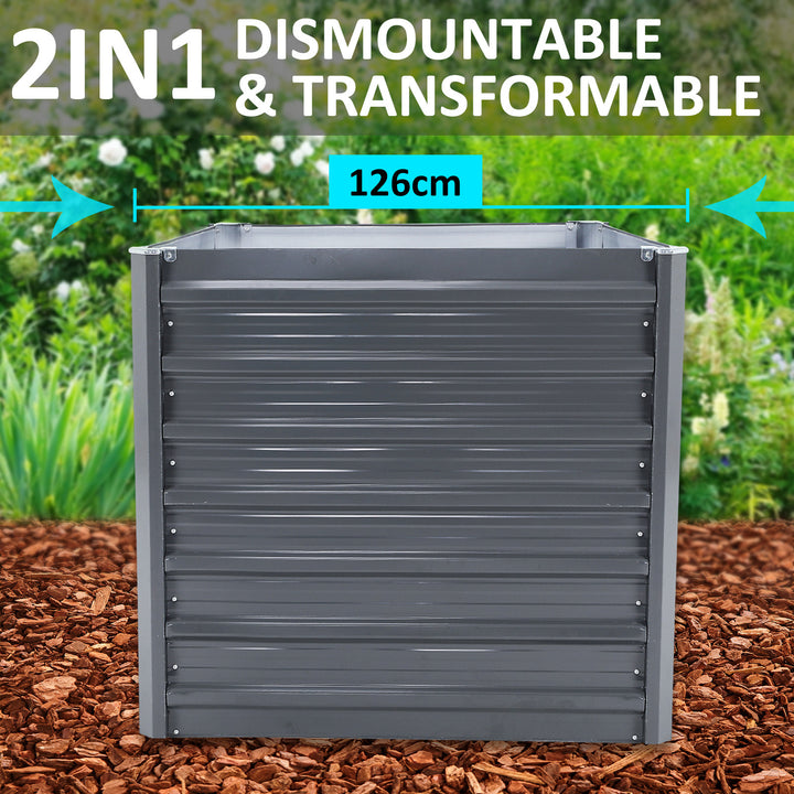Home Ready 2 Set 240 x 80 x 77cm Grey 2-in-1 Raised Garden Bed Galvanised