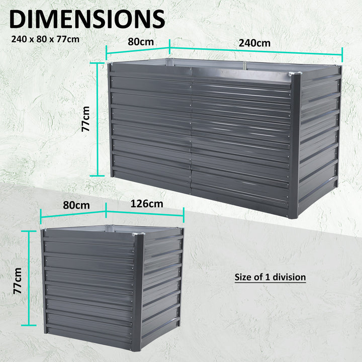 Home Ready 2 Set 240 x 80 x 77cm Grey 2-in-1 Raised Garden Bed Galvanised