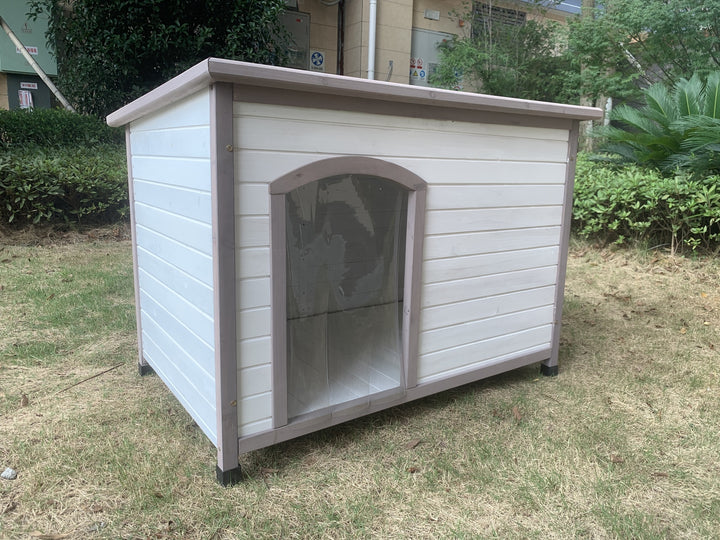 XL Timber Pet Dog Kennel House Puppy Wooden Timber Cabin With Stripe White