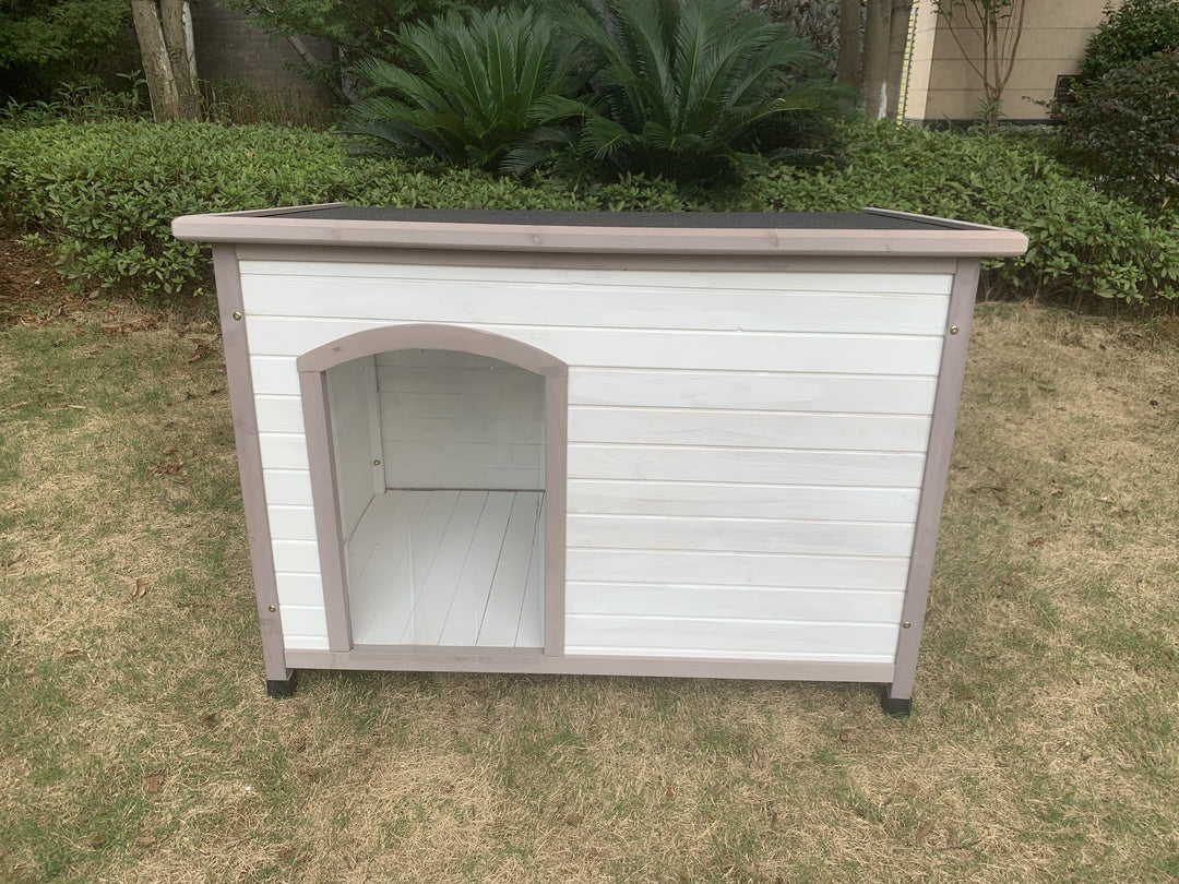 XL Timber Pet Dog Kennel House Puppy Wooden Timber Cabin With Stripe White