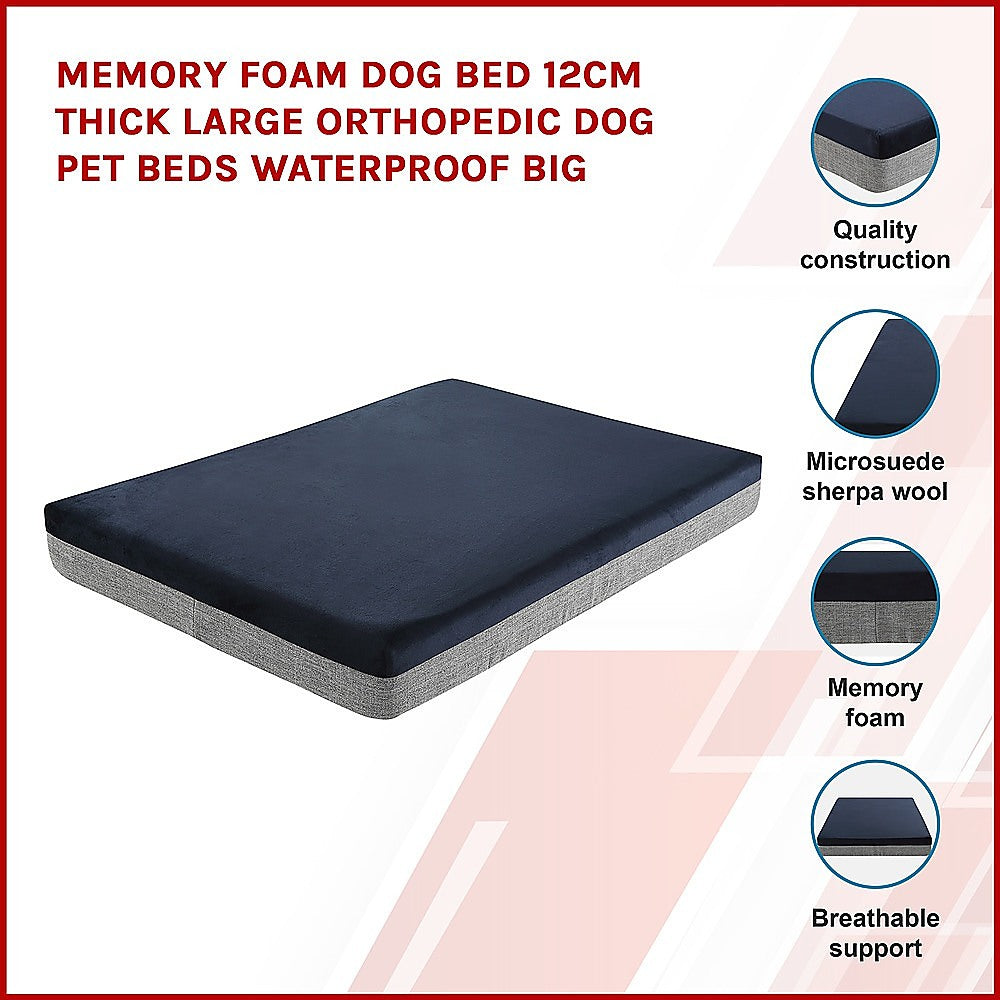 Memory Foam Dog Bed 12CM Thick Large Orthopedic Dog Pet Beds Waterproof Big