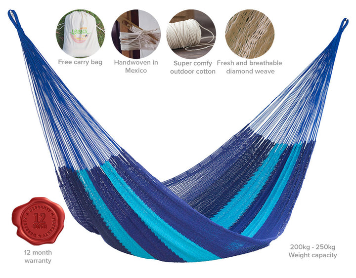 Outdoor undercover cotton Mayan Legacy hammock King size Caribean Blue